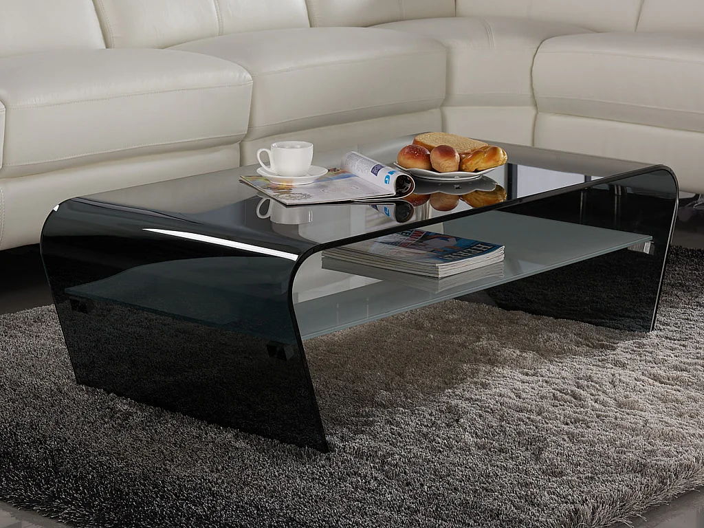 Salontafel KELLY - Gehard glas - Zwart / wit