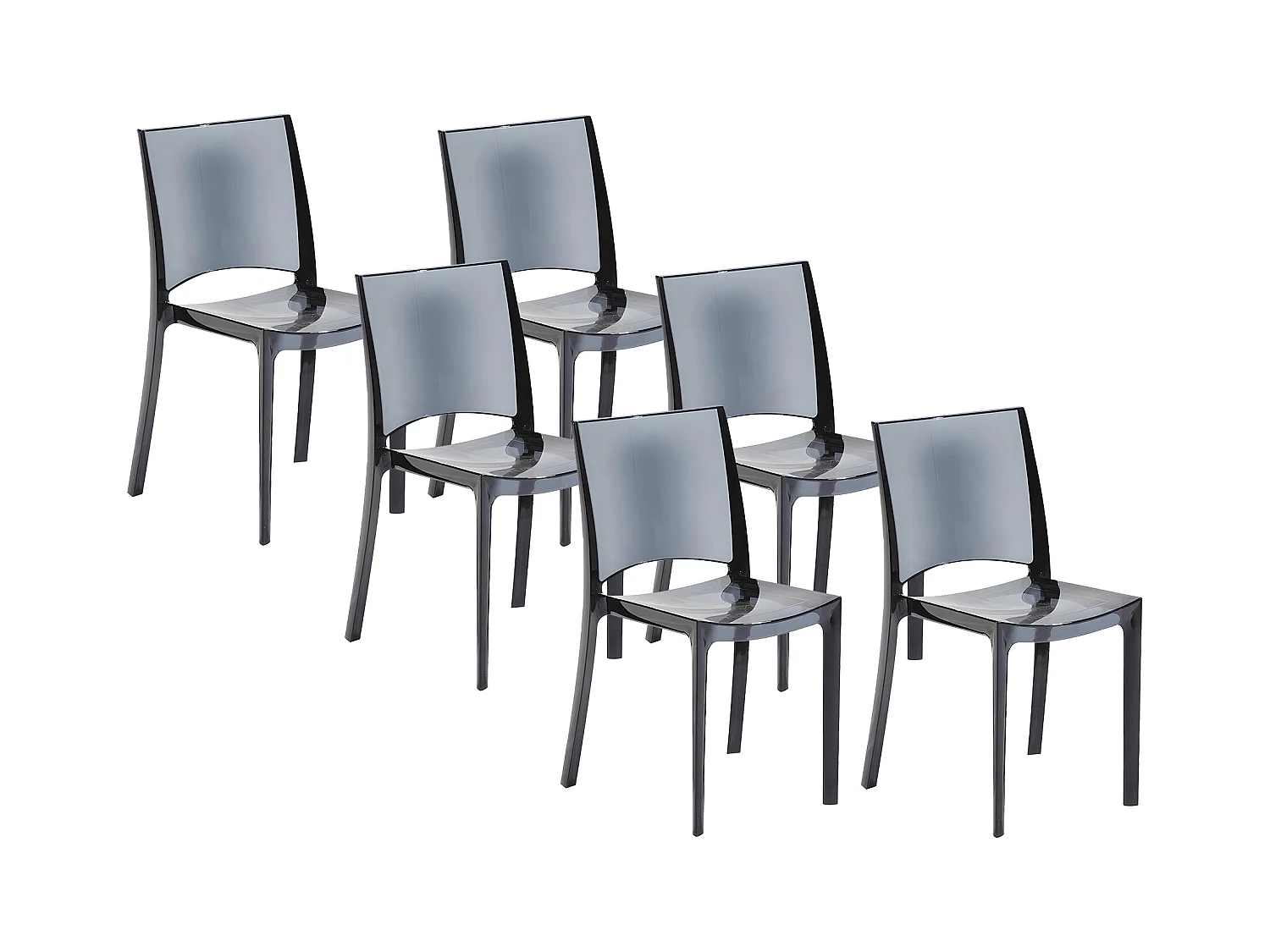Lot de 6 chaises empilables HELLY - Polycarbonate plein - Gris ardoise
