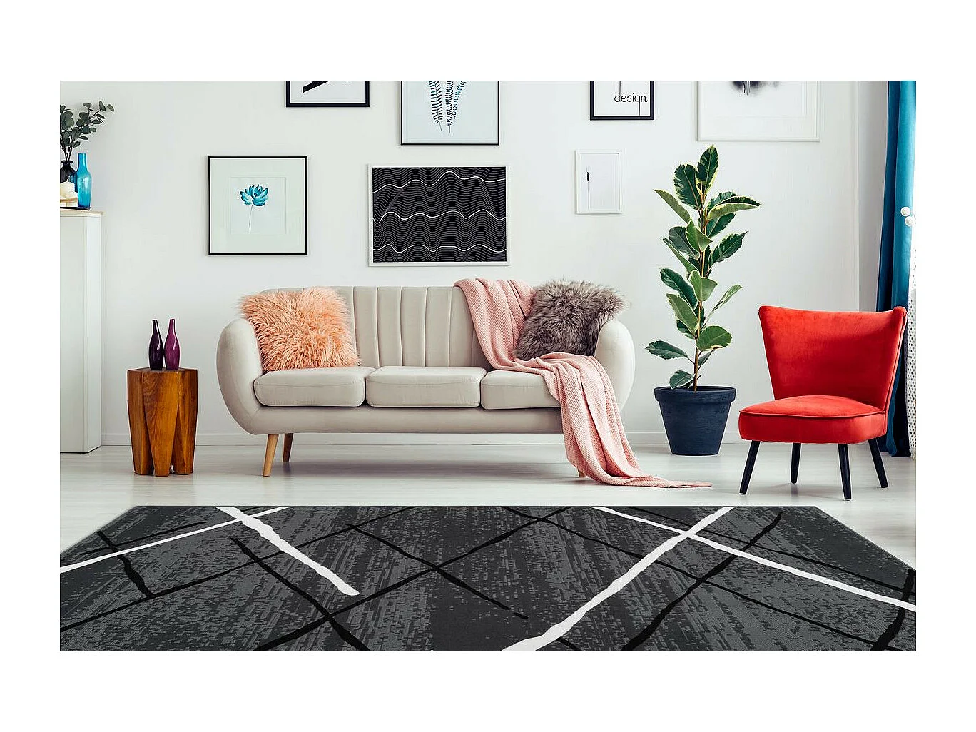 Tapis Rayures à Poils Courts "Vancouver I" Gris 120 x 170 cm