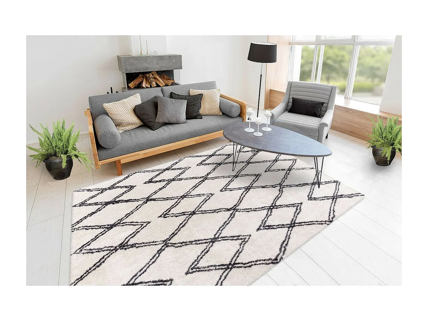 Tapis Tissé Géométrique "Orlando" Ivoire 160 x 230 cm