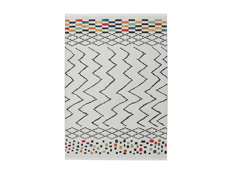 Tapis Ethnique à Franges "Agadir" Noir & Multicolore 200 x 290 cm