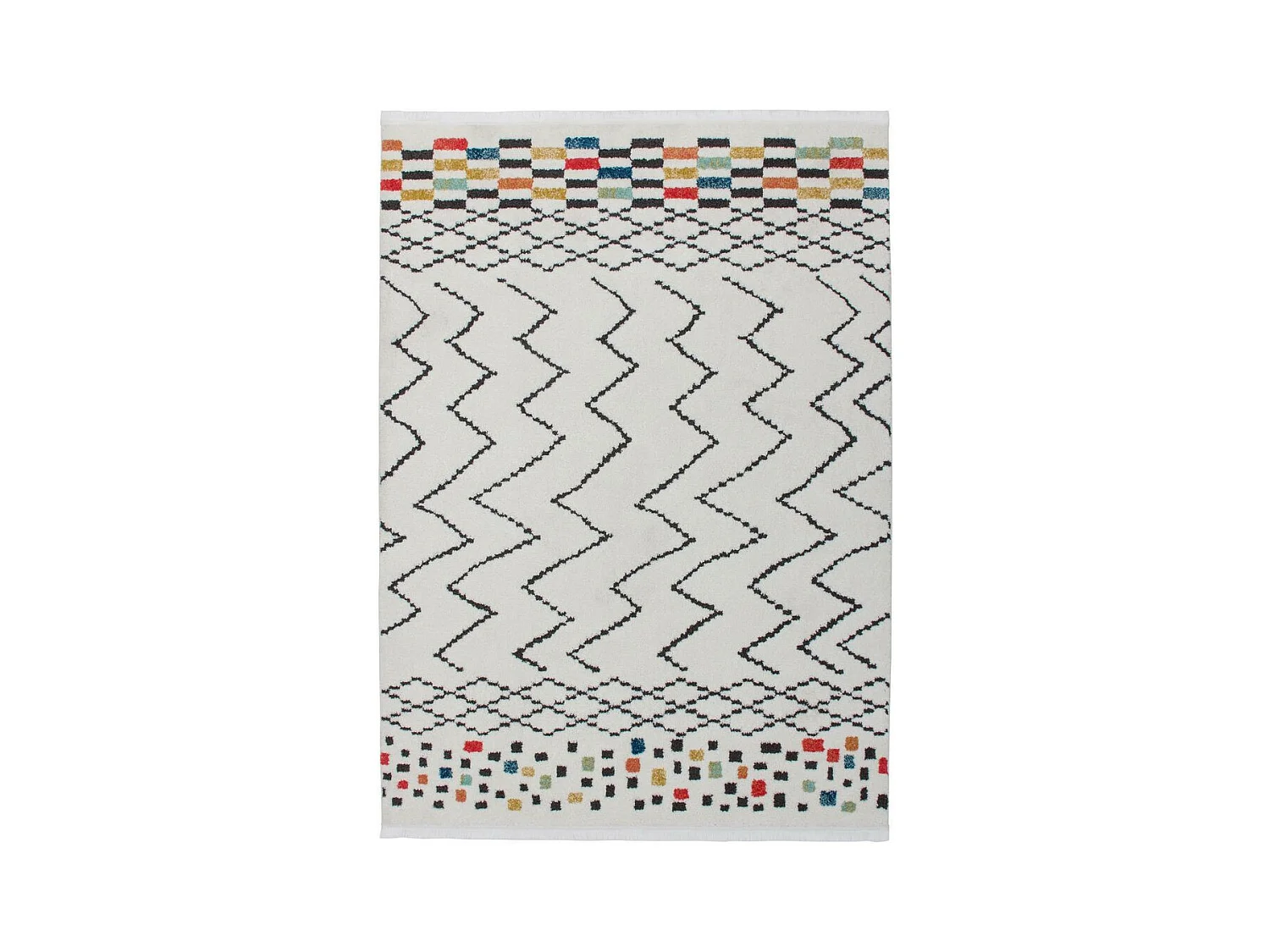 Tapis Ethnique à Franges "Agadir" Noir & Multicolore 200 x 290 cm