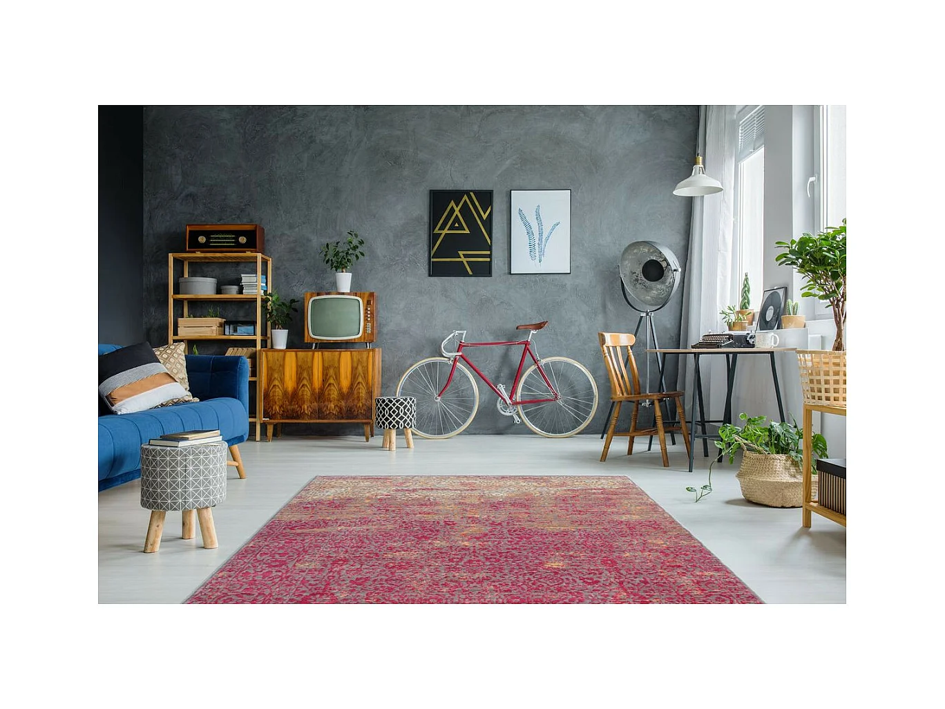 Tapis Vintage à Poils Courts "Antigua" Orange & Rouge 200 x 290 cm