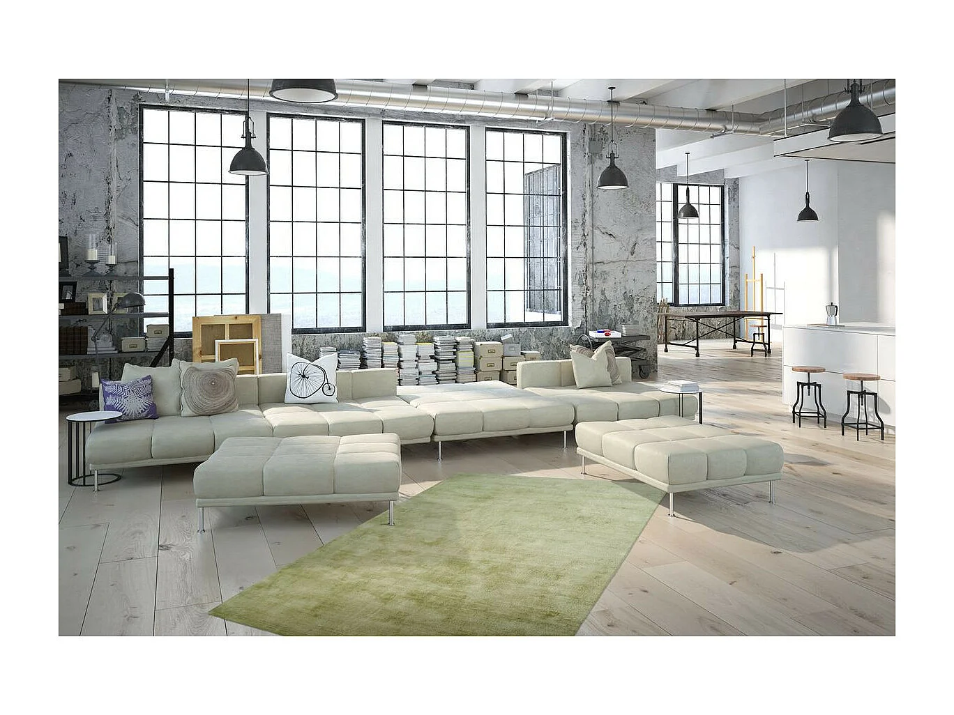 Tapis à Poils Courts Fait Main "Luxury I" Vert 160 x 230 cm