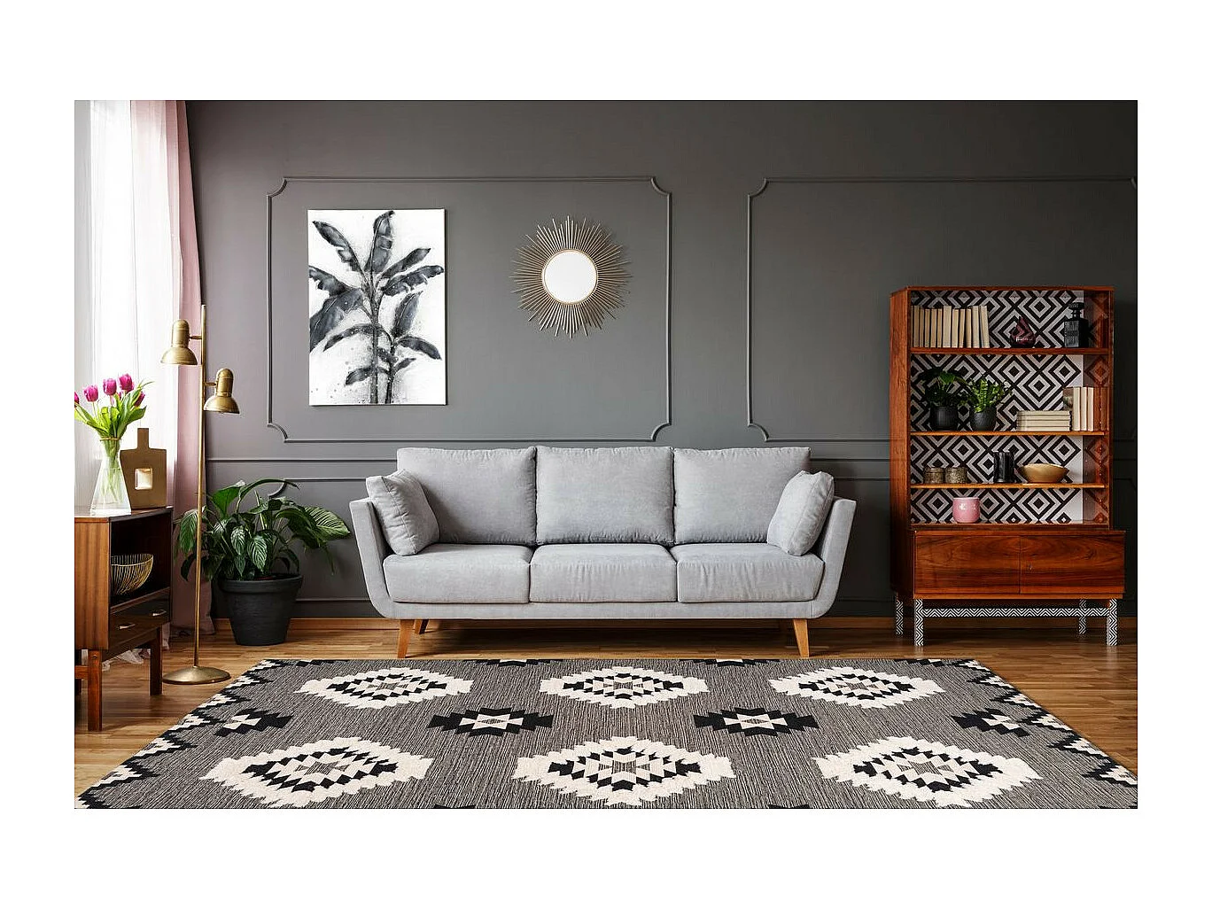 Tapis Ethnique à Poils Courts "Ethnie" Gris 80 x 150 cm