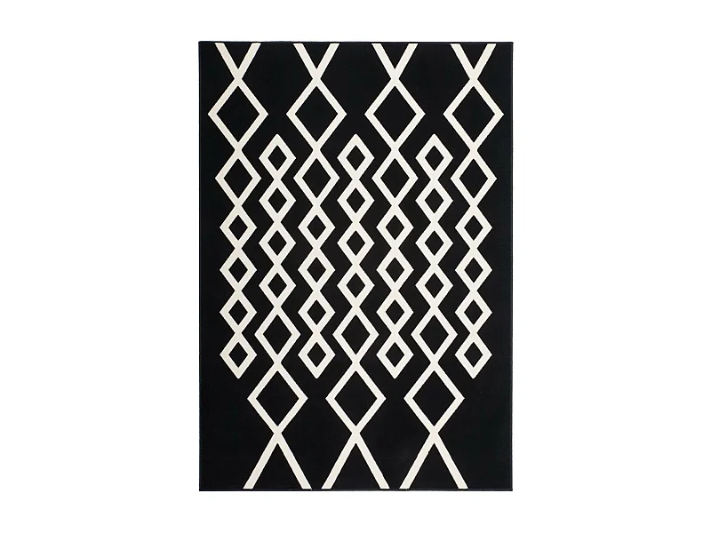 Tapis Géométrique à Poils Courts "Lina" Noir & Ivoire 80 x 150 cm