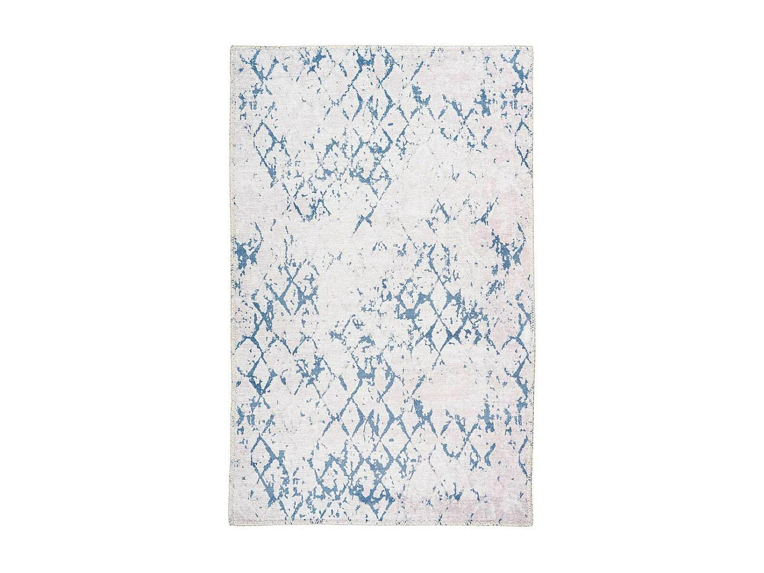 Tapis Tissé Imprimé Vintage "Peron IV" Blanc & Bleu 80 x 150 cm