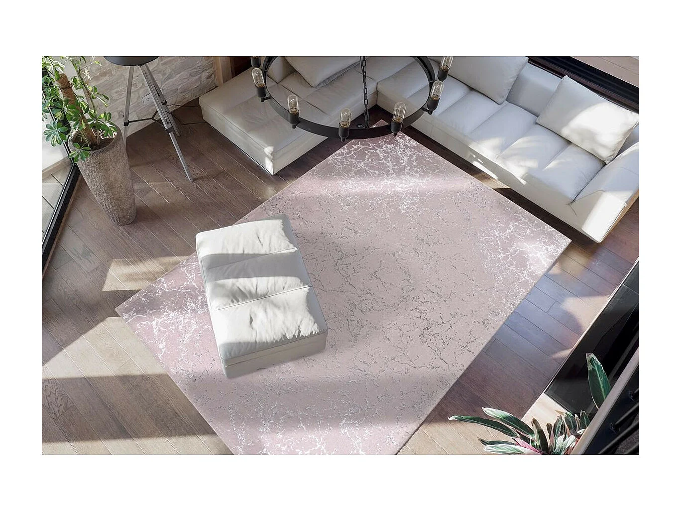 Tapis Marbré à Poils Longs "Bijou" Taupe & Argent 200 x 290 cm