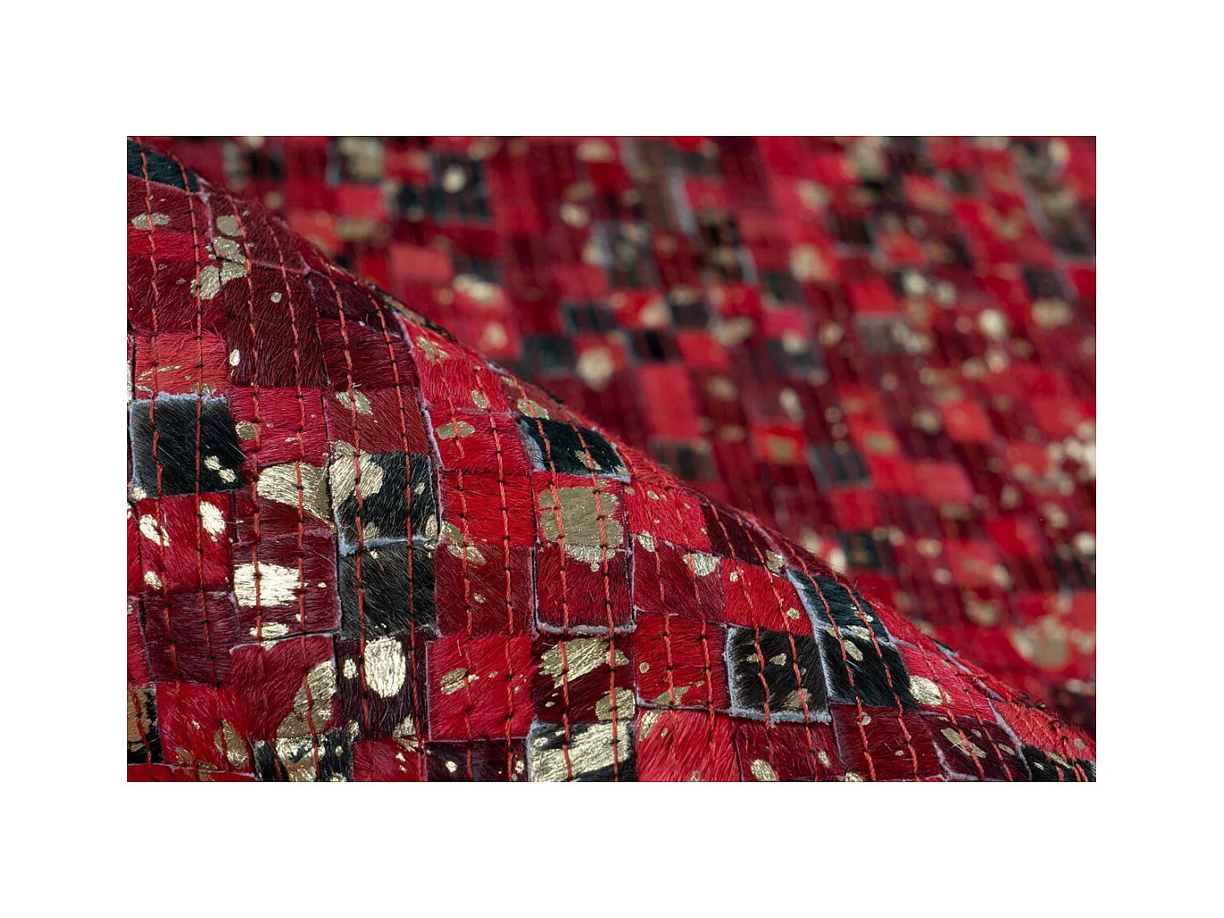 Tapis en Cuir Fait Main "Finish" Rouge & Or 200 x 290 cm