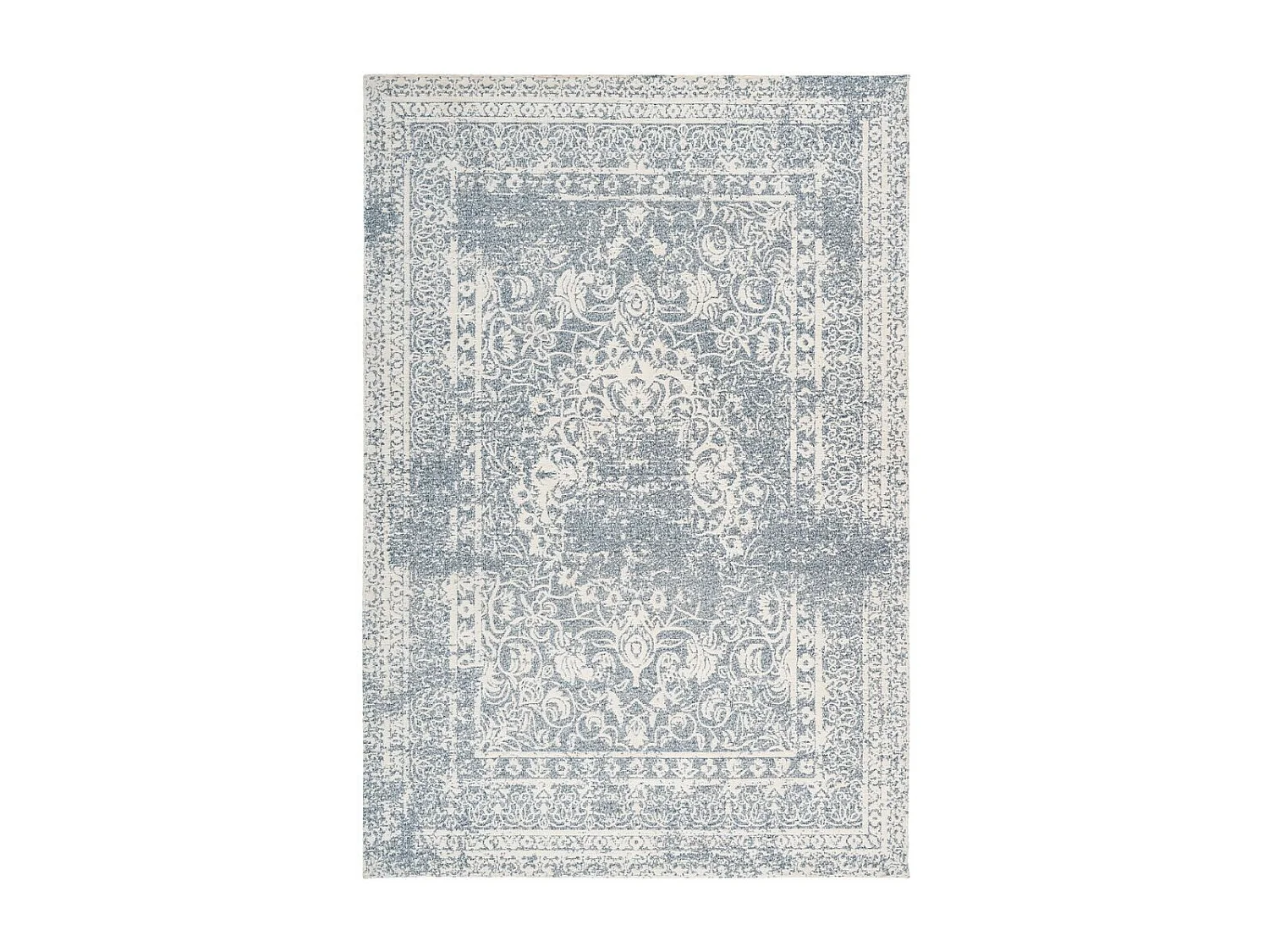 Tapis Vintage à Poils Courts "Iglesia" Crème & Bleu 120 x 170 cm