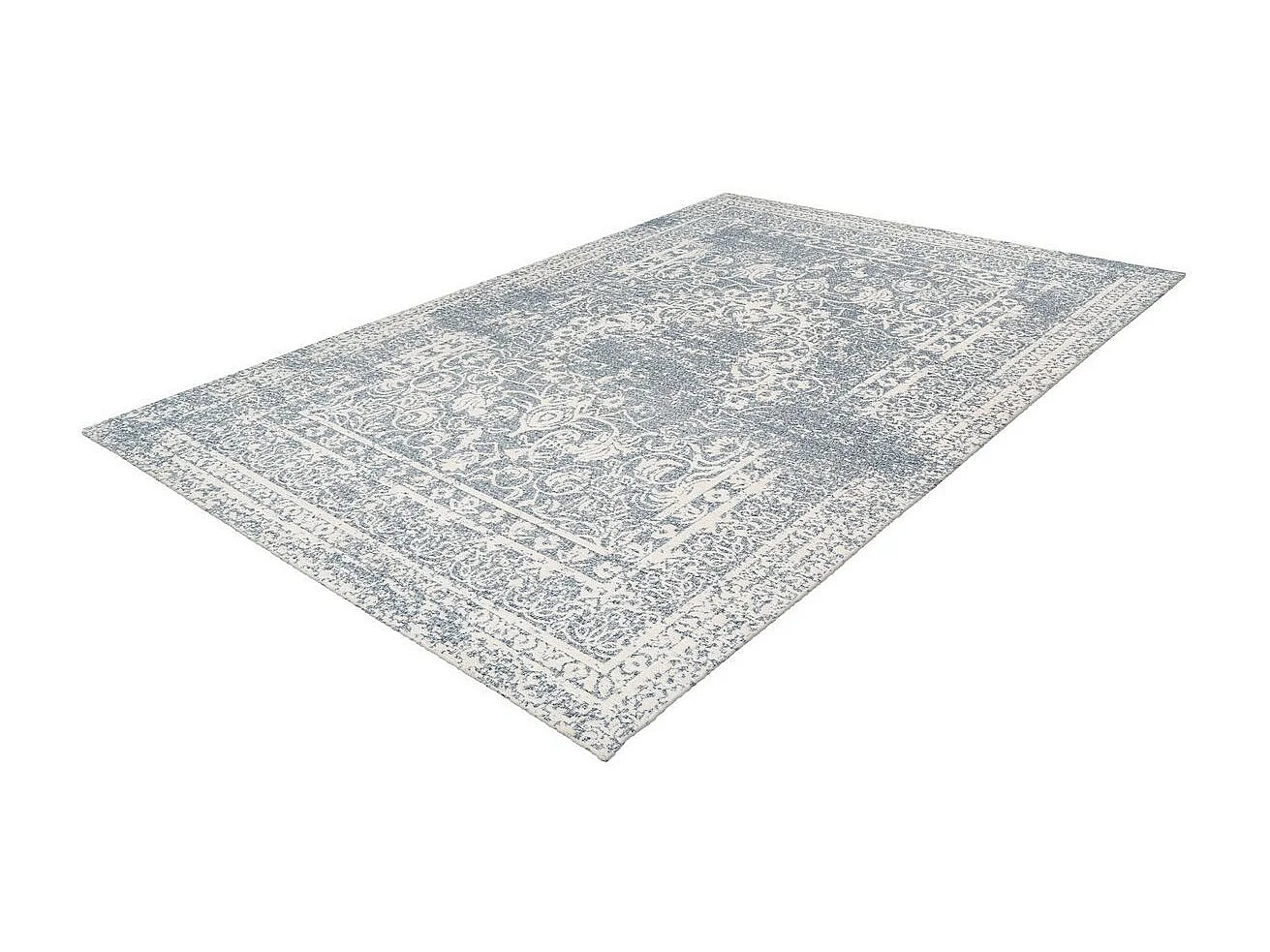 Tapis Vintage à Poils Courts "Iglesia" Crème & Bleu 120 x 170 cm