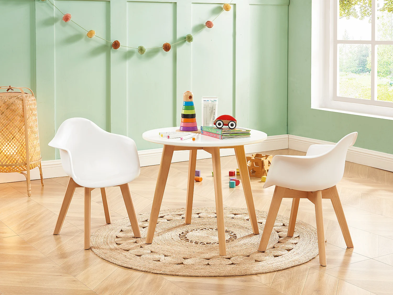 Ensemble table enfant LOULOUNE + 2 chaises POUPINETTE - Blanc