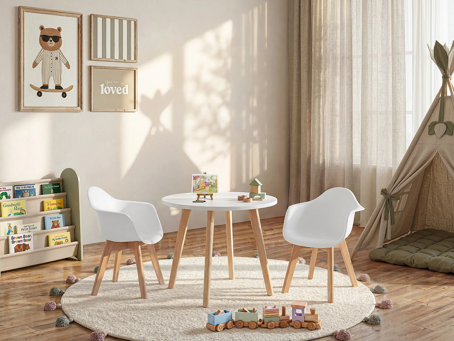 Ensemble table enfant LOULOUNE + 2 chaises POUPINETTE - Blanc