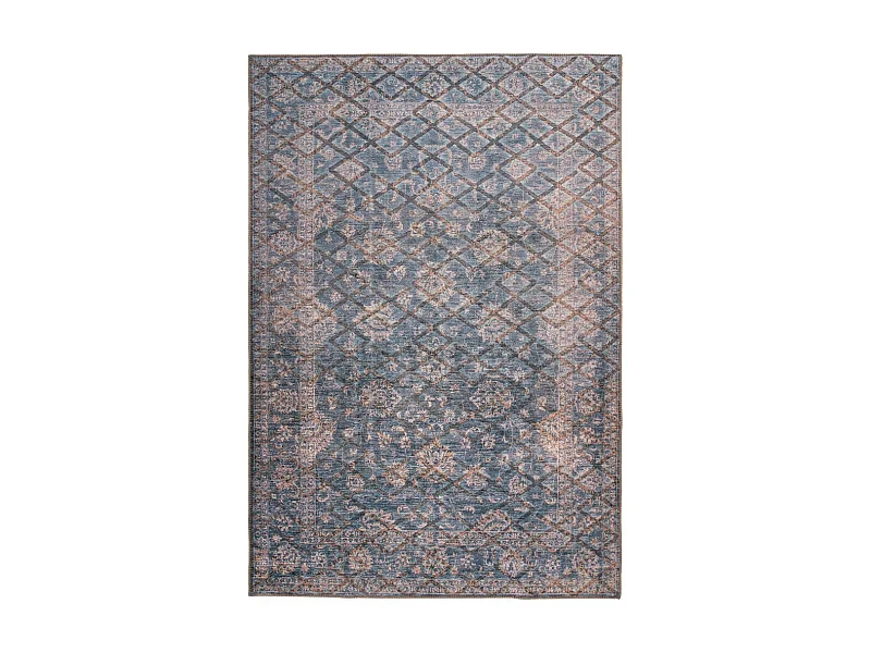 Tapis Tissé à Poils Courts "Antique" Bleu & Or 80 x 150 cm