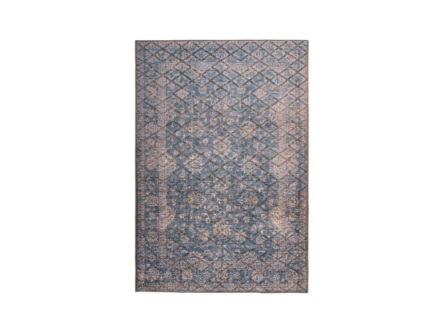 Tapis Tissé à Poils Courts "Antique" Bleu & Or 80 x 150 cm