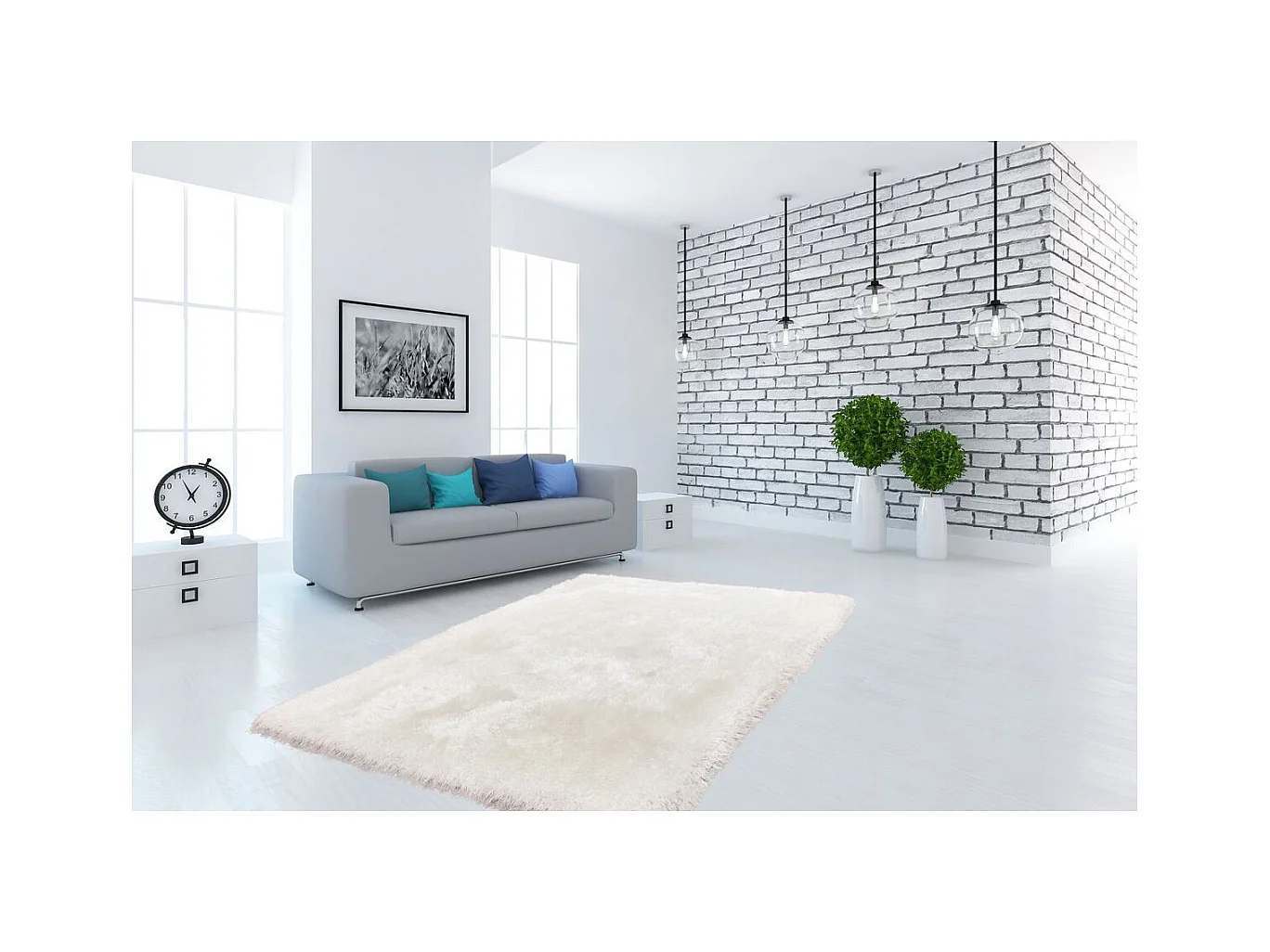 Tapis Shaggy Fait Main "Cosy" Blanc 120 x 170 cm