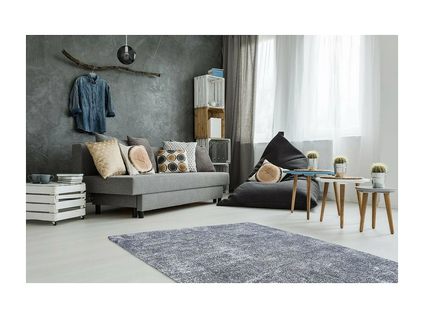 Tapis Vintage Tissé à la Main "Etna" Bleu Clair 200 x 290 cm