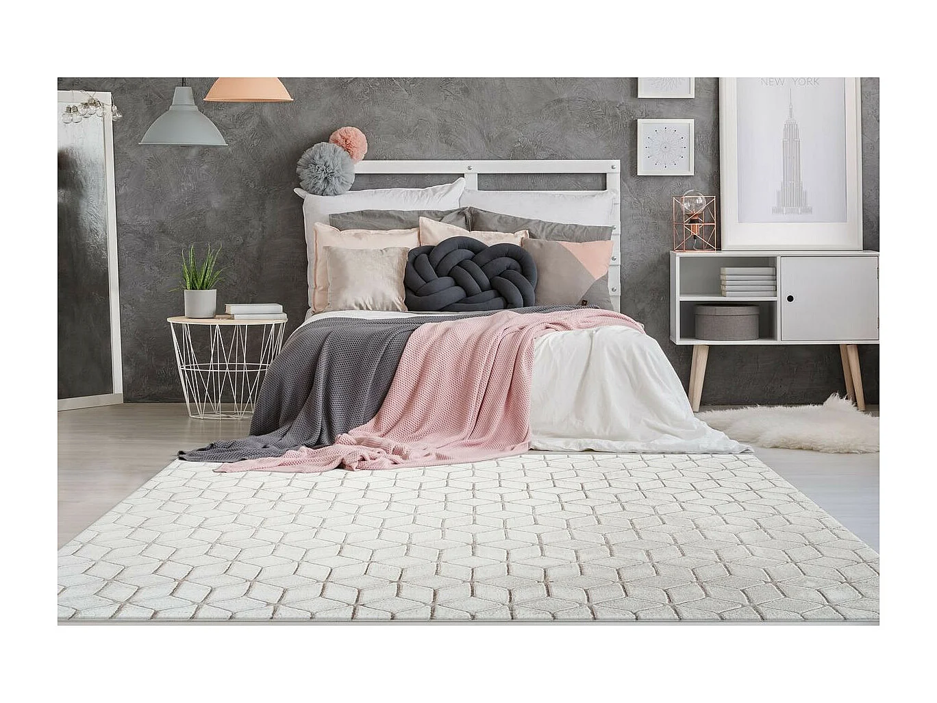 Tapis Shaggy Effet 3D "Vivica" Blanc & Taupe 120 x 160 cm