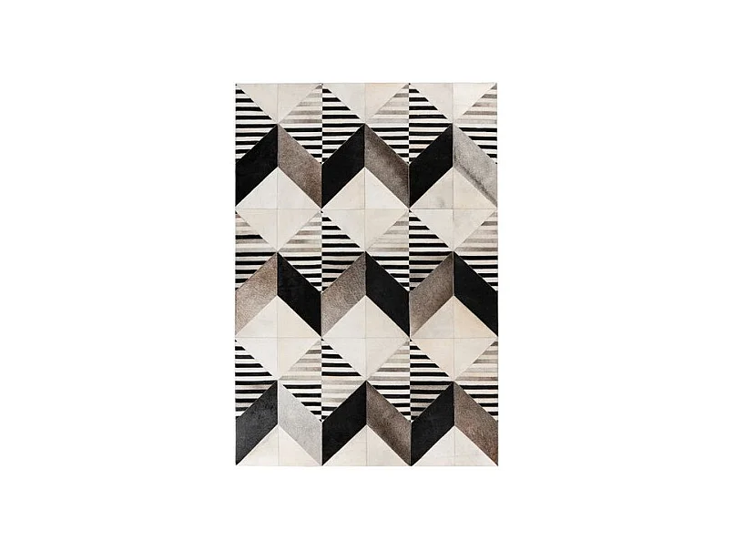 Tapis Fait Main en Cuir "Lavin IV" Noir & Multicolore 80 x 150 cm