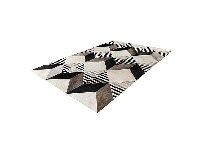 Tapis Fait Main en Cuir "Lavin IV" Noir & Multicolore 80 x 150 cm