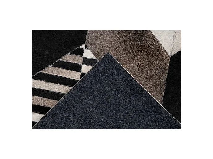 Tapis Fait Main en Cuir "Lavin IV" Noir & Multicolore 80 x 150 cm