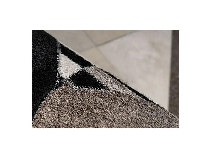 Tapis Fait Main en Cuir "Lavin IV" Noir & Multicolore 80 x 150 cm