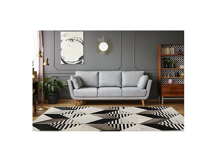 Tapis Fait Main en Cuir "Lavin IV" Noir & Multicolore 80 x 150 cm