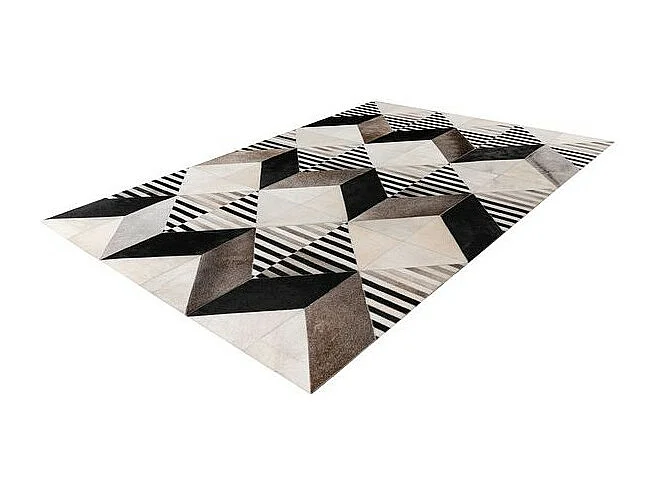 Tapis Fait Main en Cuir "Lavin IV" Noir & Multicolore 80 x 150 cm