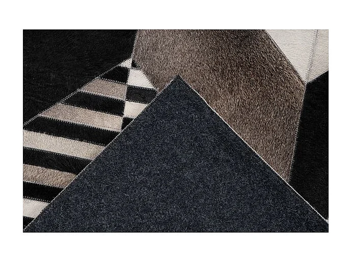 Tapis Fait Main en Cuir "Lavin IV" Noir & Multicolore 80 x 150 cm