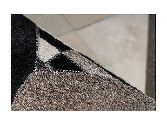 Tapis Fait Main en Cuir "Lavin IV" Noir & Multicolore 80 x 150 cm