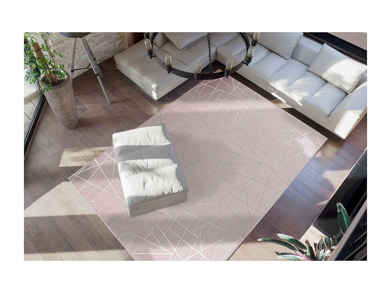 Tapis Géométrique à Poils Longs "Bijou" Taupe & Argent 80 x 150 cm