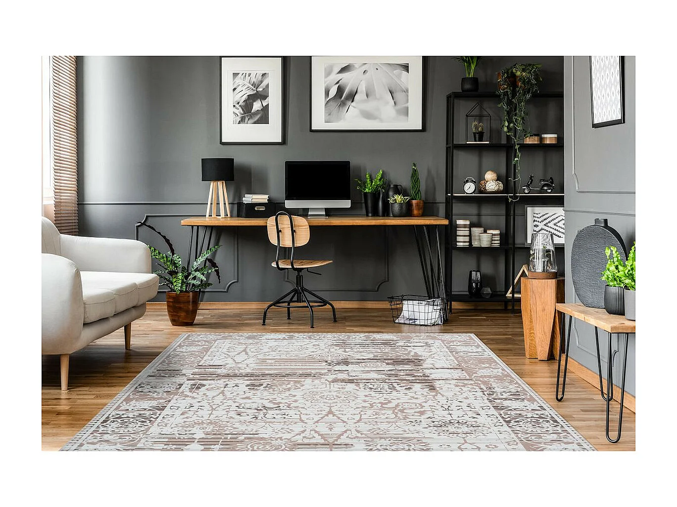 Tapis Vintage à Poils Courts "Galaxy VI" Beige 120 x 180 cm