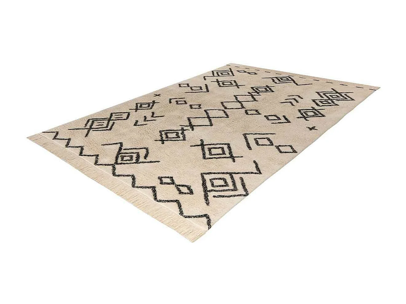 Tapis Tufté à la Main Ethnique "Mylen III" Beige & Noir 80 x 150 cm