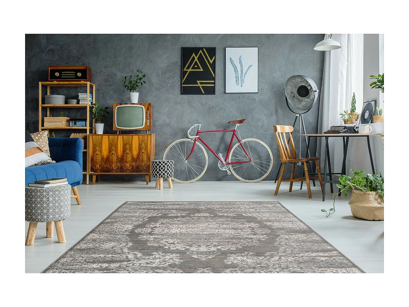 Tapis Vintage à Franges "Baroque VIII" Gris 160 x 230 cm