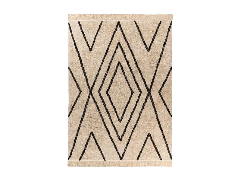 Tapis Tufté à la Main Ethnique "Mylen V" Beige & Noir 80 x 150 cm