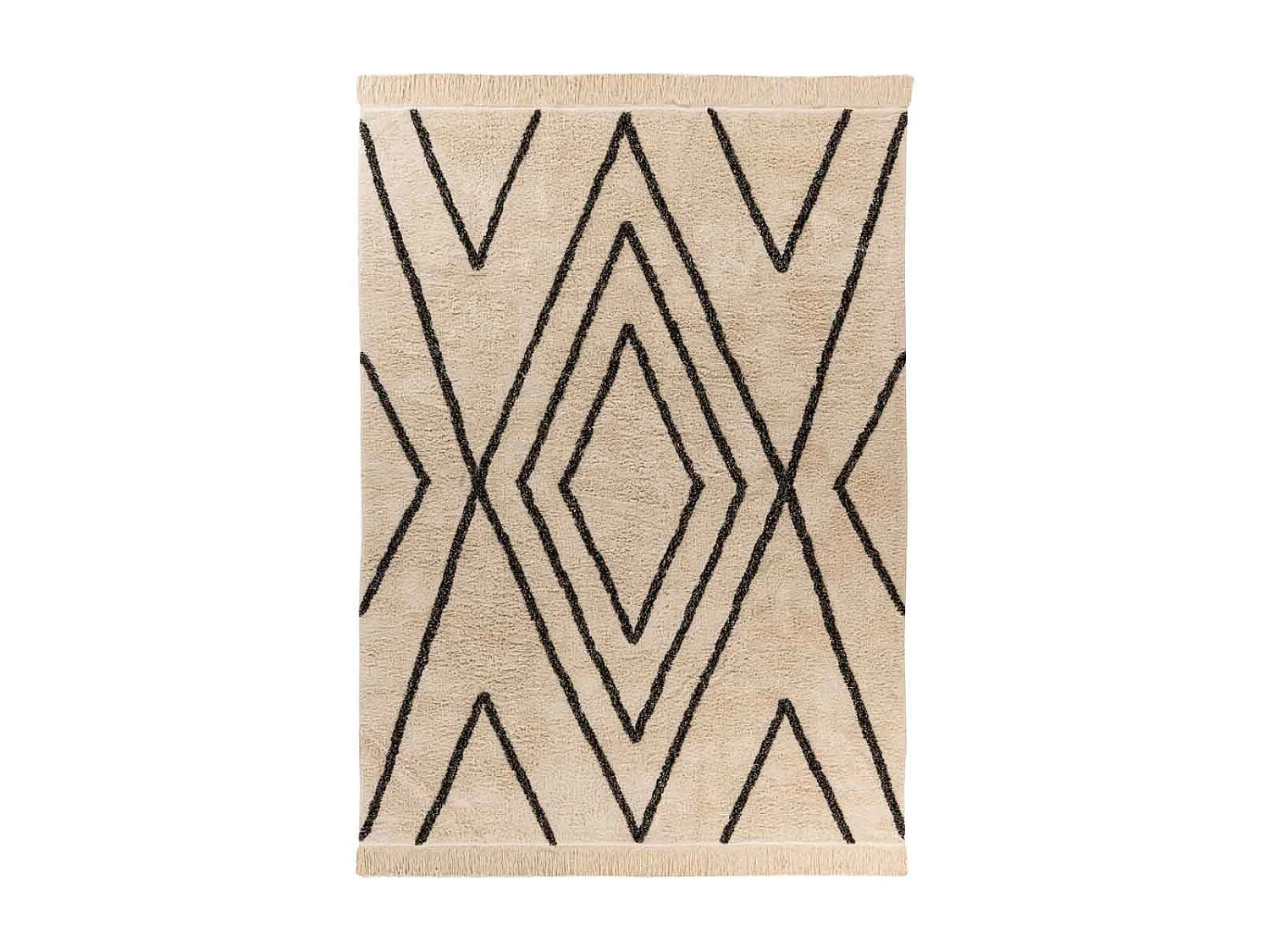 Tapis Tufté à la Main Ethnique "Mylen V" Beige & Noir 80 x 150 cm