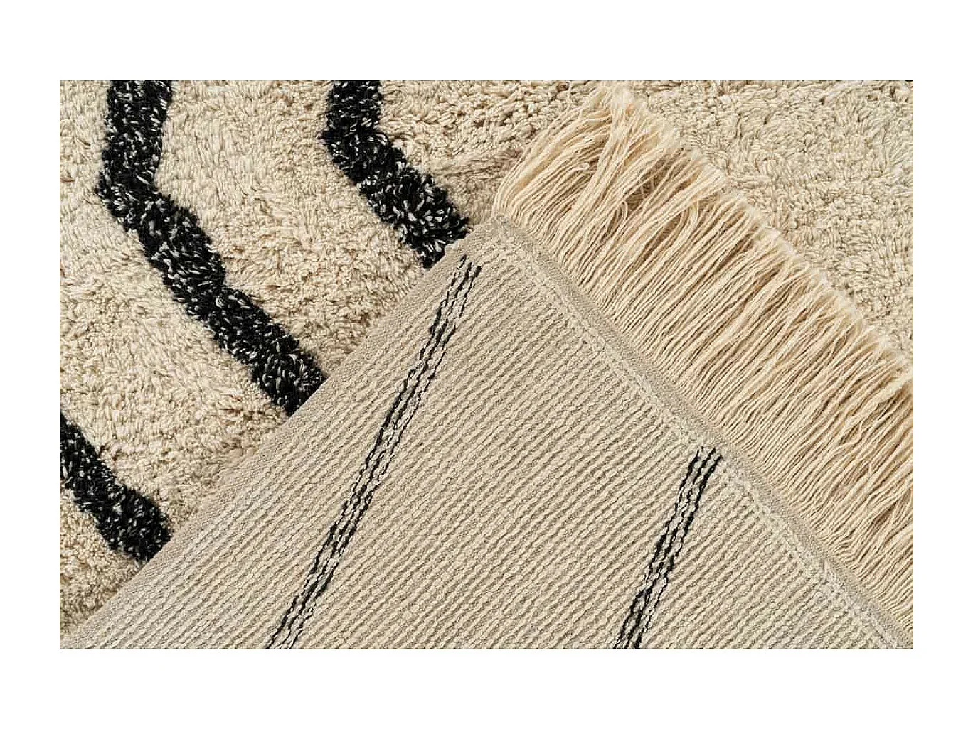 Tapis Tufté à la Main Ethnique "Mylen V" Beige & Noir 80 x 150 cm