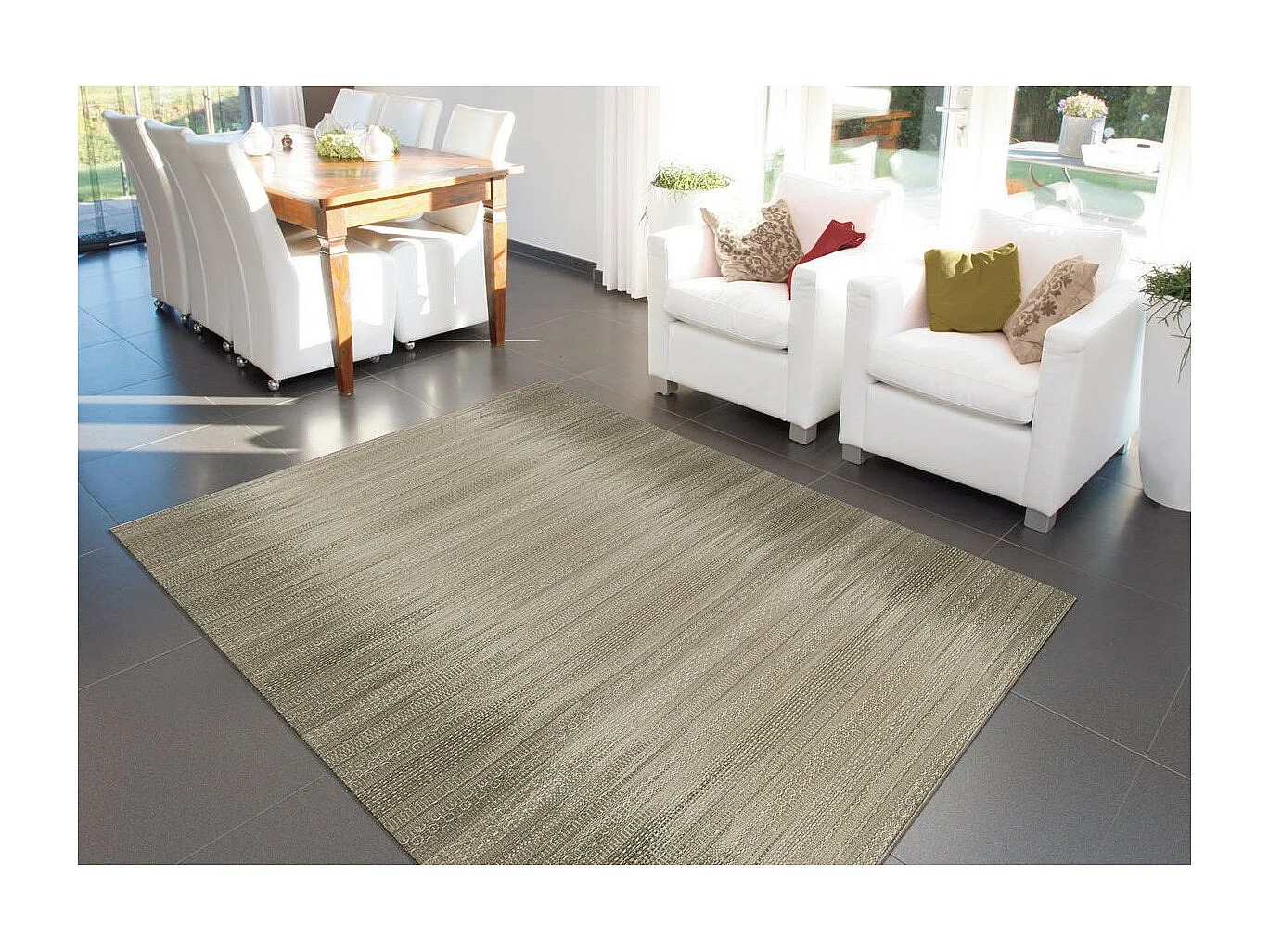 Tapis en Laine Tissé Fait Main "Sunset" Taupe 90 x 160 cm