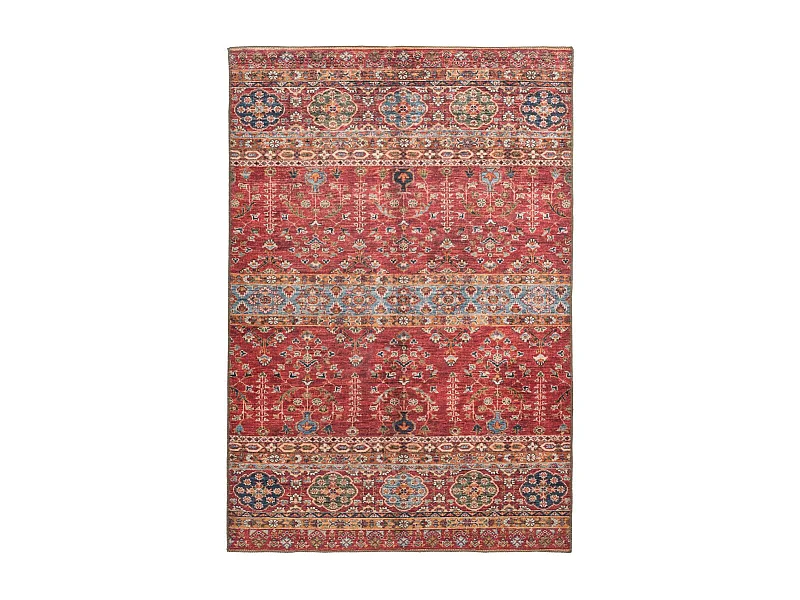 Tapis Tissé Imprimé Ethnique "Fayo" Rouge 75 x 150 cm