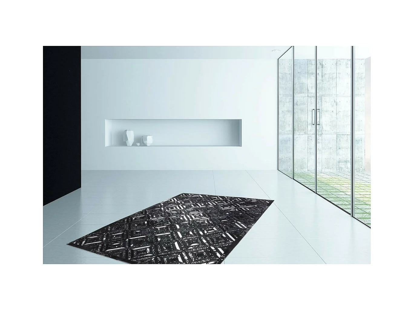 Tapis en Cuir Fait Main "Spark" Noir & Argent 120 x 170 cm