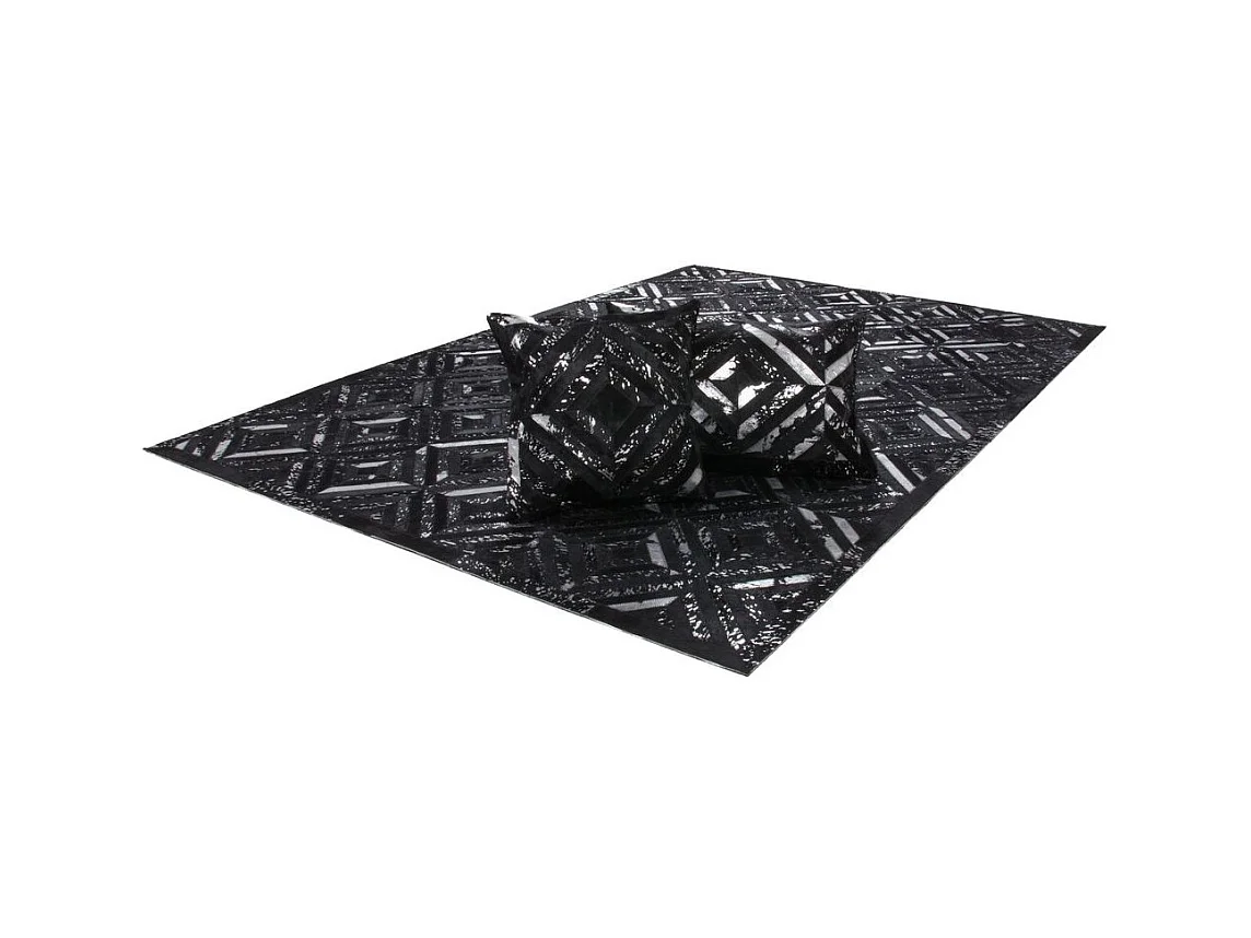 Tapis en Cuir Fait Main "Spark" Noir & Argent 120 x 170 cm