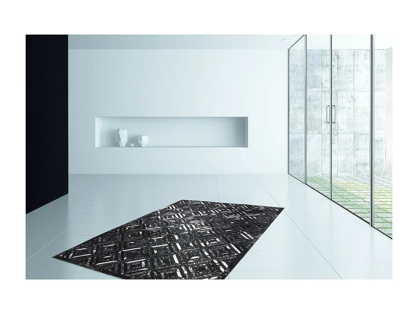 Tapis en Cuir Fait Main "Spark" Noir & Argent 120 x 170 cm