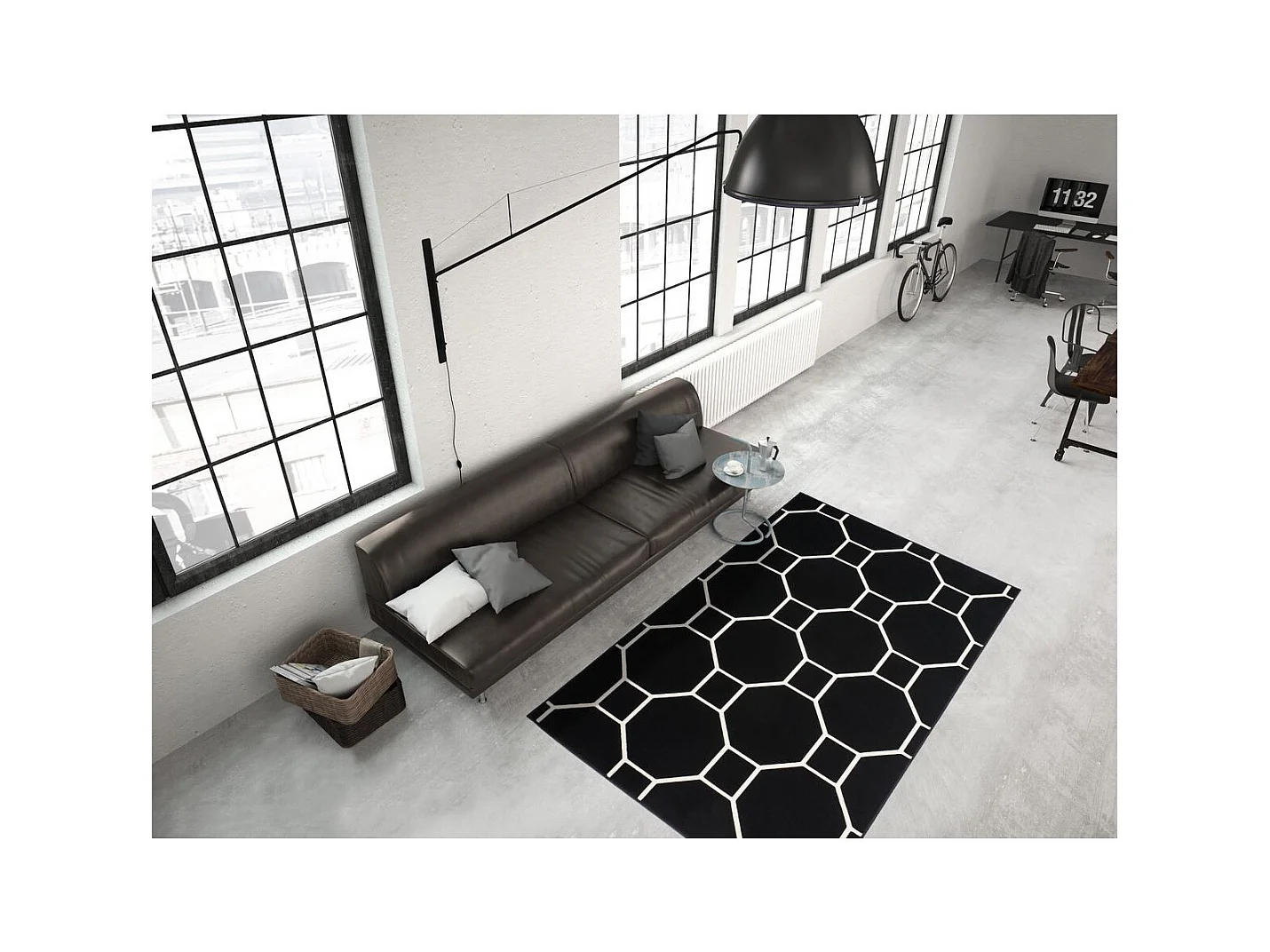 Tapis Effet 3D à Poils Courts "Lina" Noir & Ivoire 160 x 230 cm