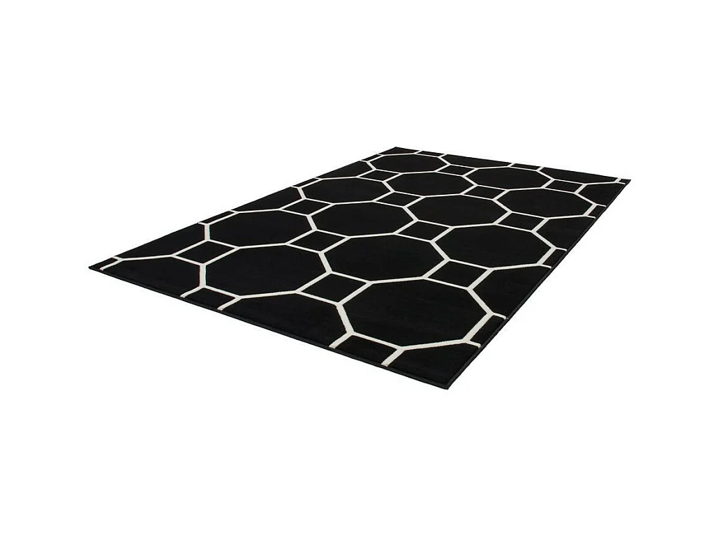 Tapis Effet 3D à Poils Courts "Lina" Noir & Ivoire 160 x 230 cm