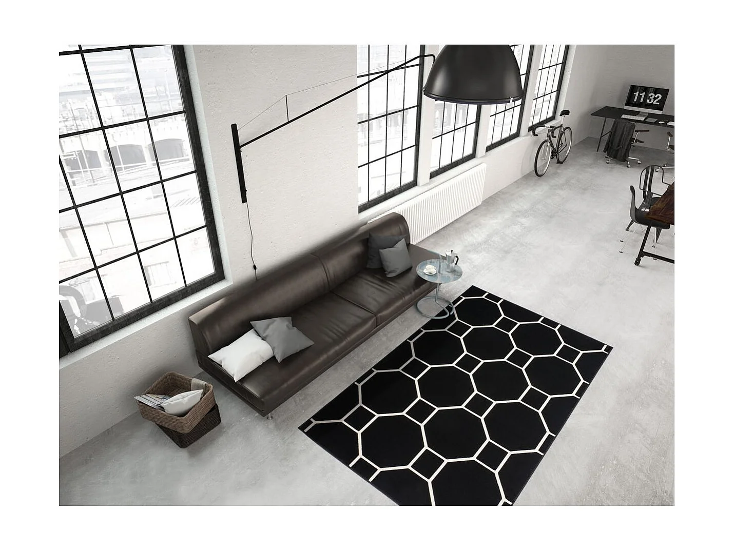 Tapis Effet 3D à Poils Courts "Lina" Noir & Ivoire 160 x 230 cm