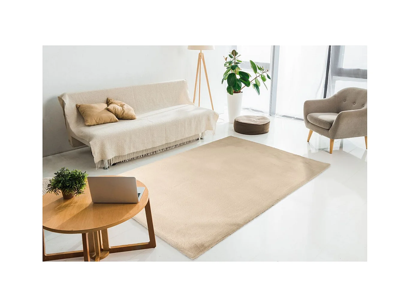 Tapis Uni Doux à Poils Longs "Rabbit" Ivoire 200 x 290 cm