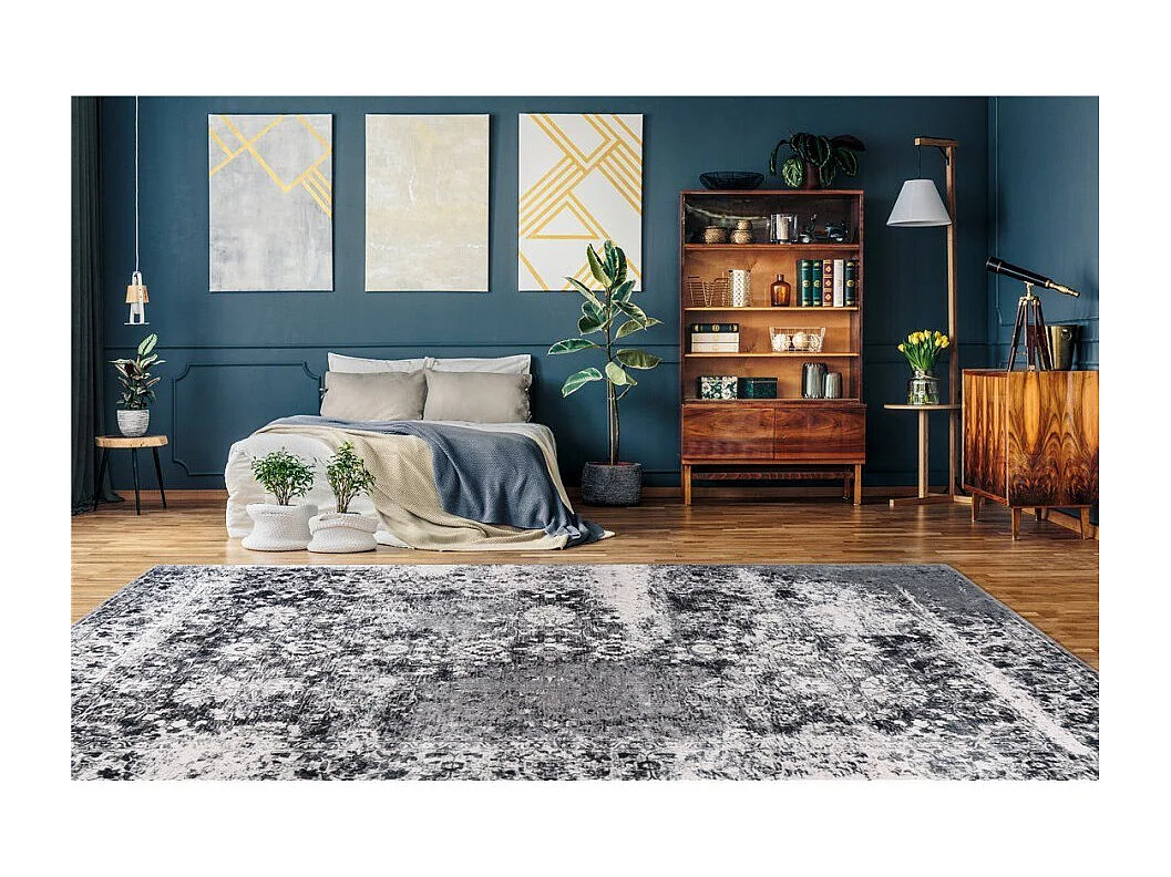 Tapis Tissé Vintage à Poils Plats "Saphira" Gris 120 x 170 cm