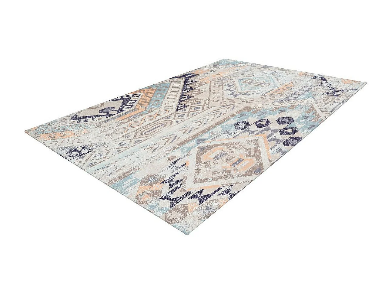 Tapis Ethnique à Poils Courts "Indiana II" Bleu 80 x 150 cm