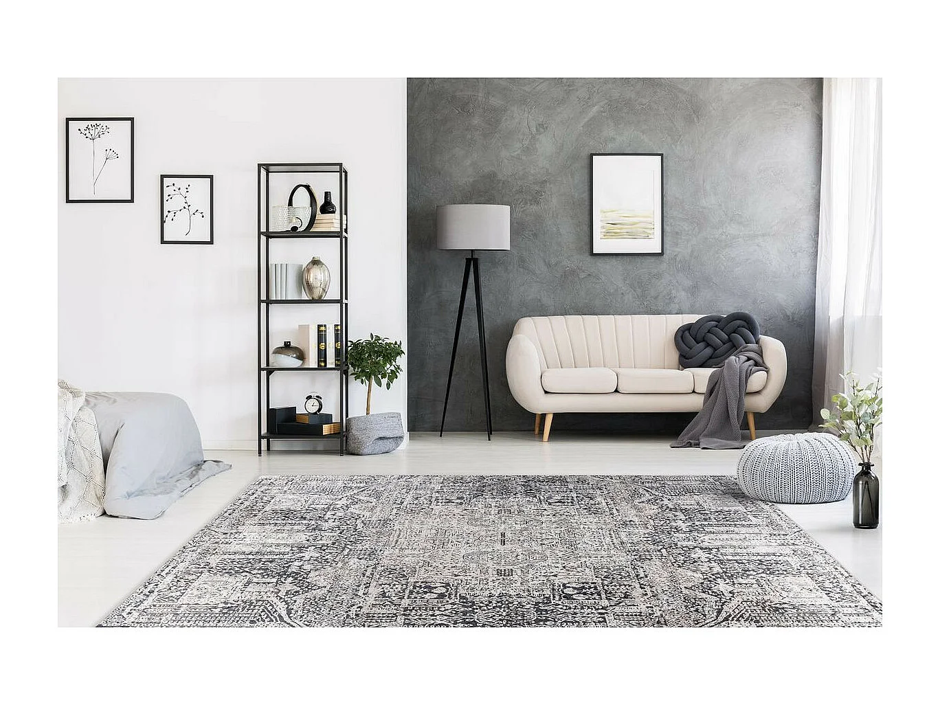 Tapis Vintage à Poils Plats "Rhodin" Gris 120 x 170 cm