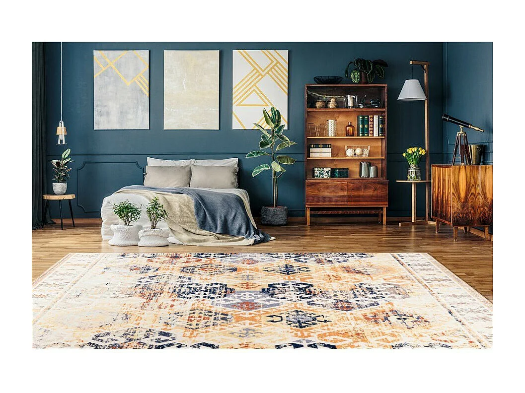 Tapis Tissé Rétro à Poils Courts "Saphira" Beige 120 x 170 cm